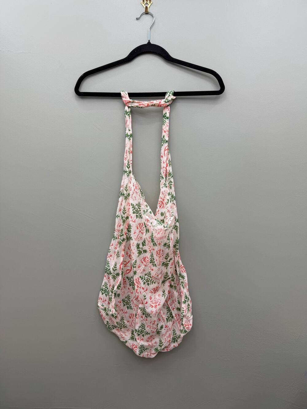 Free People Christmas Reusable Market Tote Holiday Floral Cotton Bag